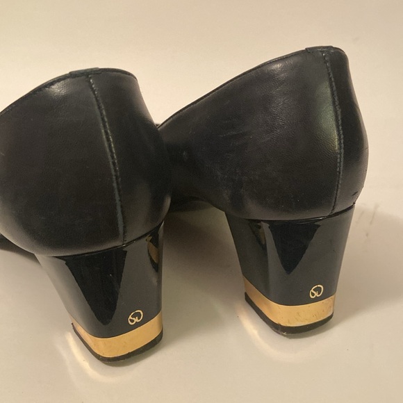 St. John Square Toe Navy Leather Pumps w/Gold Accents 7B Italy VTG - Picture 5 of 8